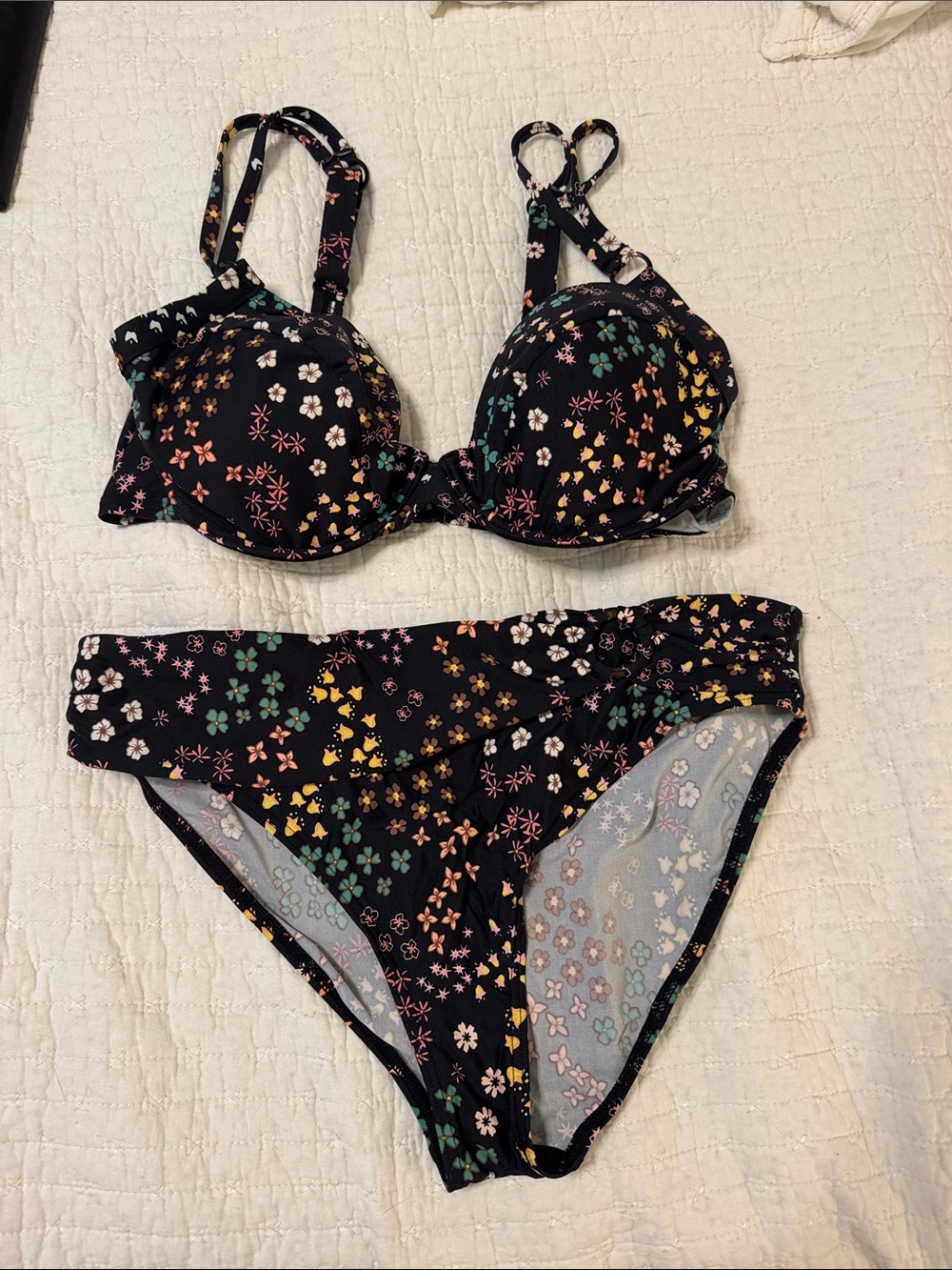 s.Oliver Floral Trim Bikini Top with Black Floral Lining